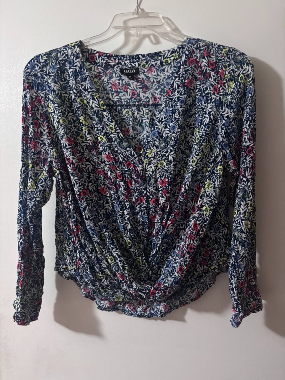 A.N.A. A New Approach Womens Blue Floral Twist Front Long Sleeve Blouse XL